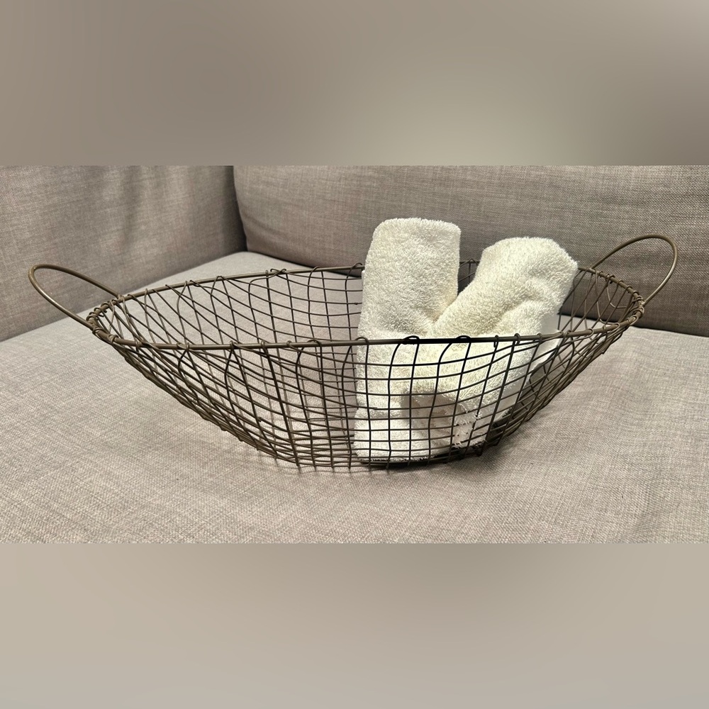 Vintage French Oval Metal Wire Basket Farmhouse Rustic Country Core  #0615255